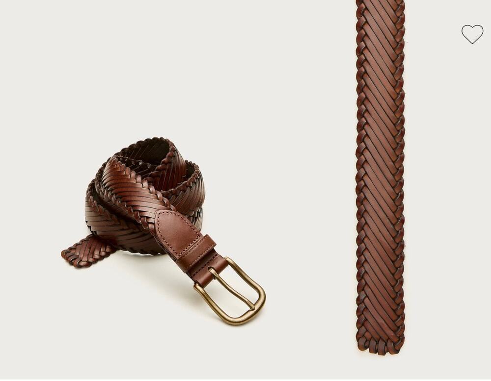 J. Crew Diagonal Braided Leather Belt Brown Brass Hardware Classic Men's Size L